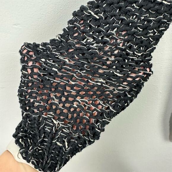 BCBGMAXAZRIA Hooded Cardigan Sweater Black Size M Chunky Open Knit Edgy Artsy - Picture 3 of 9